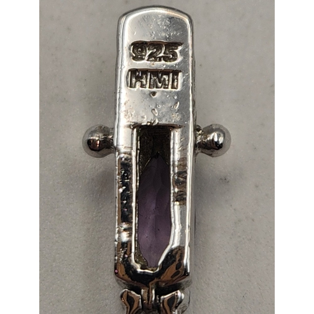 HMI 925 Sterling Silver Amethyst Cubic Zirconia Marquise Tennis Bracelet 7.25" - Picture 7 of 7